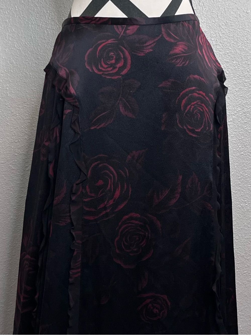 NWT Fairy Grunge Witchy Dark Floral Whimsigoth 100% Silk Midi Skirt Sz 16 - Picture 7 of 12